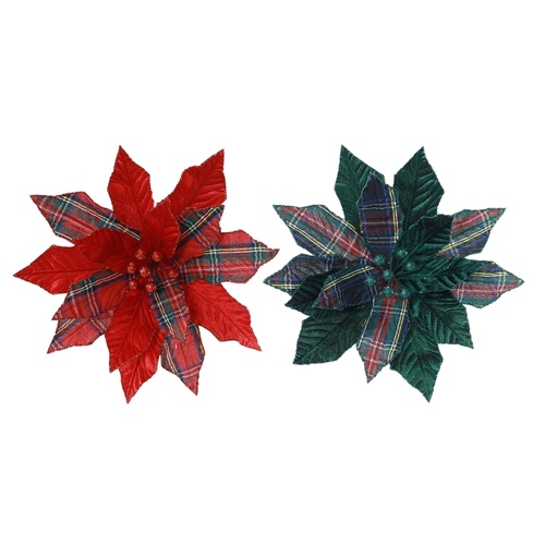 Tartan Heritage Poinsettia with Clip 