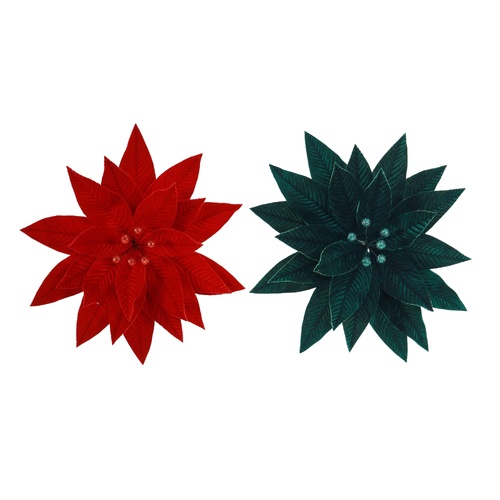 Velvet Poinsettia Glitter Stem 