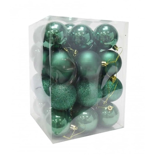 BAUBLES 60MM 36PC BOX FOREST GREEN
