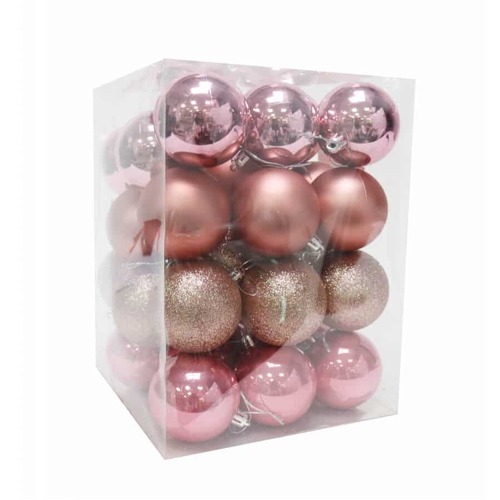 BAUBLES 60MM 36PC BOX ROSE PINK
