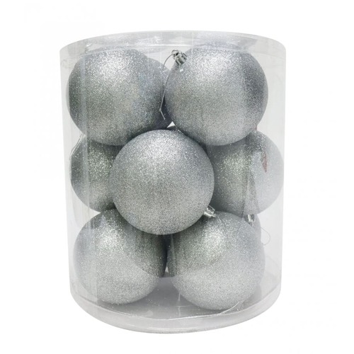 BAUBLES 100MM 12PC BOX SILVER