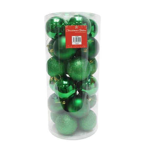 BAUBLES 80MM 24PC BOX GREEN