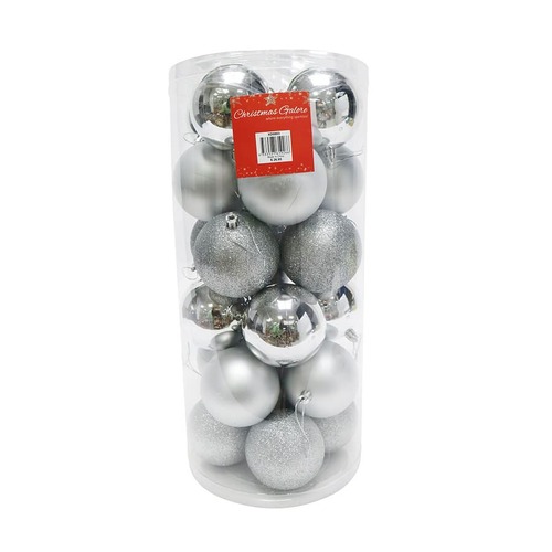 BAUBLES 80MM 24PC BOX SILVER