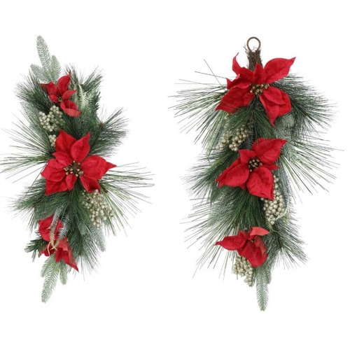 Poinsettia Swag 70cm Glitter Berries Asst..