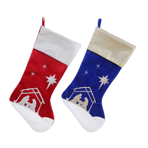 Stocking Foil Nativity Scene 53cm Asst..
