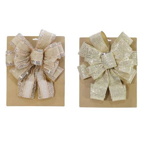 Luxury Tree Topper Bow Metallic 28x78cm Asst..