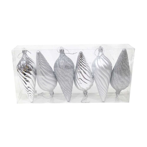 Drop Bauble SMG 6pk 14cm Silver..
