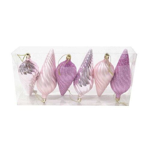 Drop Bauble SMG 6pk 14cm Pink..