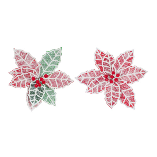 Poinsettia Frosted Holly Clip 28cm 