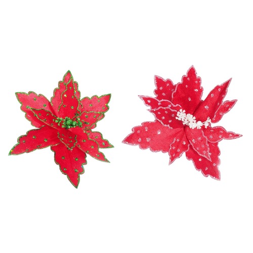 Poinsettia Glitter Clip 34cm Asst