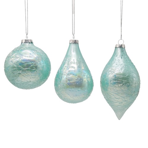 Glass Bauble Teal 3 Assort