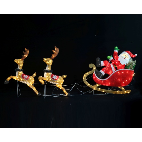 LED Reindeers and Santa in Sleigh