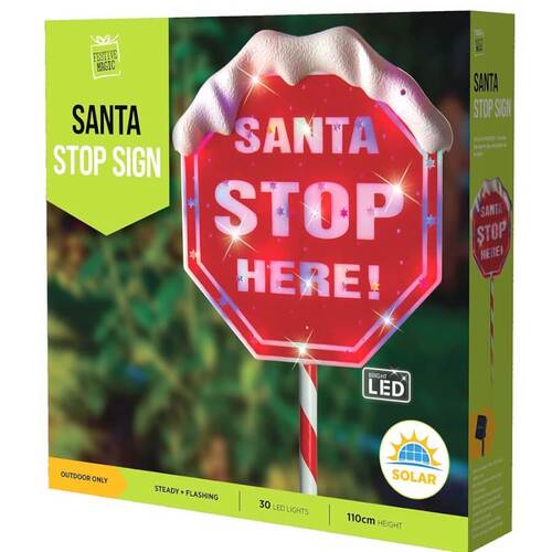 Solar Santa Stop Here Sign Multi..
