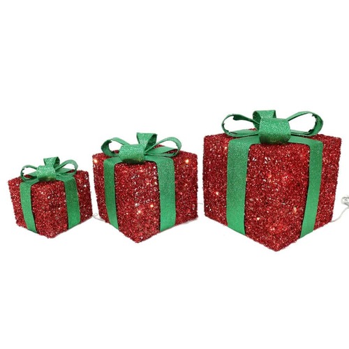 LED Tinsel Presents Set 3 Red Green..
