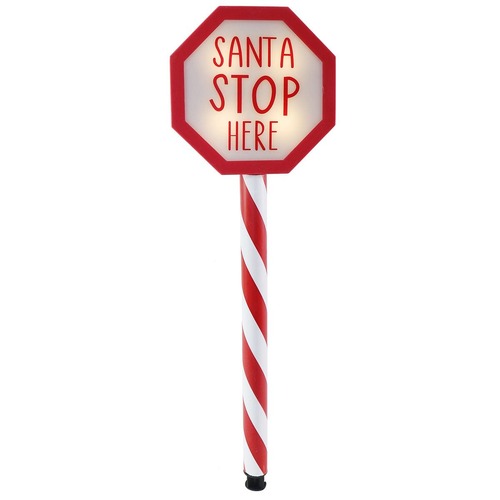 LED Santa Stop Here Stake 55cm