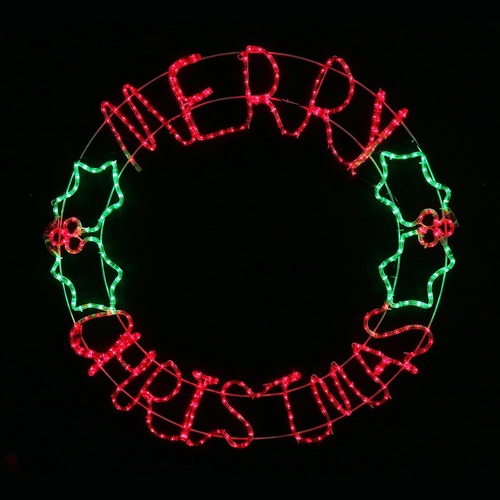 LED R/Light Merry Xmas Holly Rnd Sign