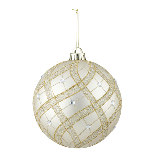 Quilted Bauble 12cm Gold Plastic