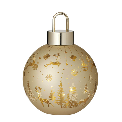 Led Glass Bauble Gold 15x21cm