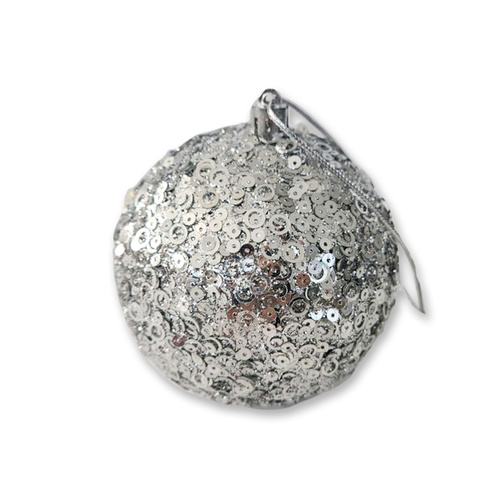 Bauble Glitter/Sequin 12cm Silver
