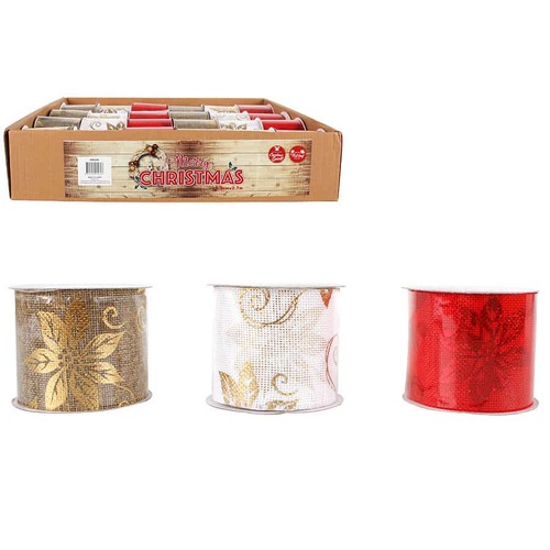XMAS PRINTED FOIL RIBBON 3 ASSTD IN PDQ 6.3X270CM..