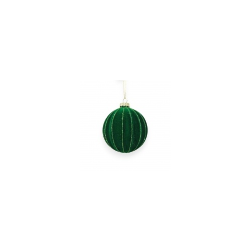 Glass Flocked Bauble Green 8cm