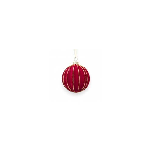 Glass Flocked Bauble Red 8cm