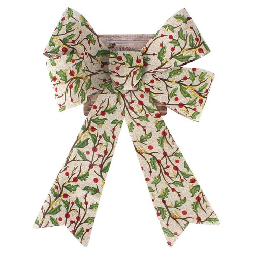 BURLAP BOW HOLLY DESIGN 36 x 30CM..