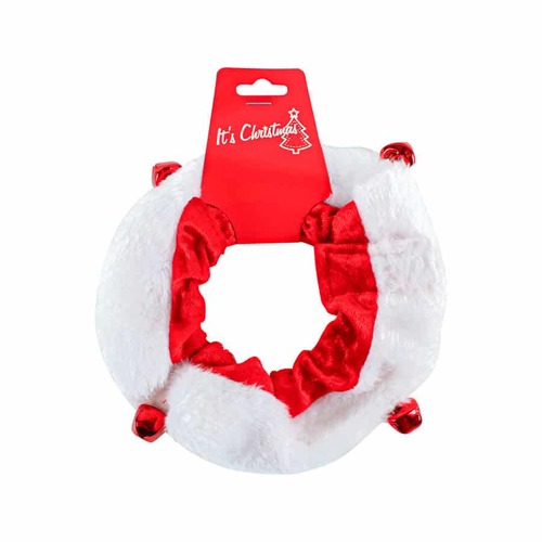 SANTA PET COLLAR WITH BELLS ONE SIZE S TO M..