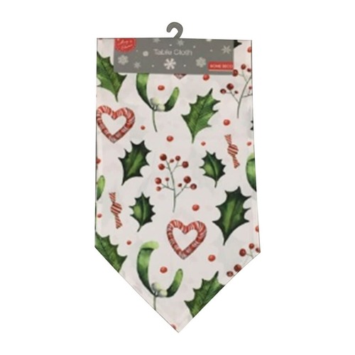 MISTLETOE HOLLY CANDY CANE TABLE RUNNER 150 X 32 CM..