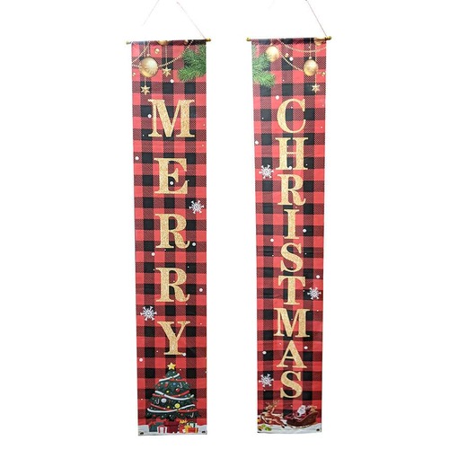 GIANT TARTAN MERRY CHRISTMAS SANTA BANNERS 180 X 32 CM..