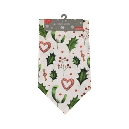 MISTLETOE HOLLY CANDY CANE TABLE CLOTH 180 X 140CM..
