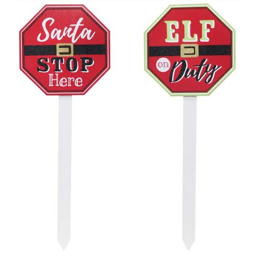 Santa Stop Here/Elf on Duty Stake 65cm..