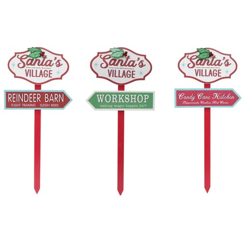 Santa's Village Sign 70cm w/Metal Holly Asst..