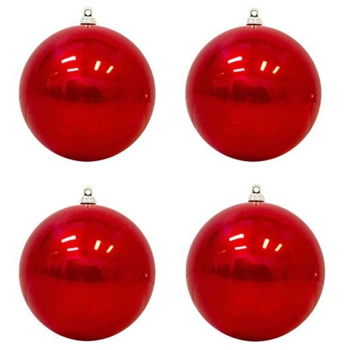Baubles 100mm 4pk UV Stable Red..