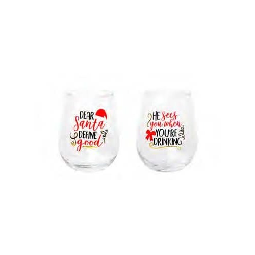 Stemless Printed Wine Glass 650ml 2 pack