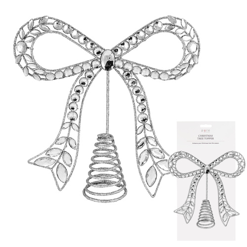 Silver Glitter Bow Tree Topper