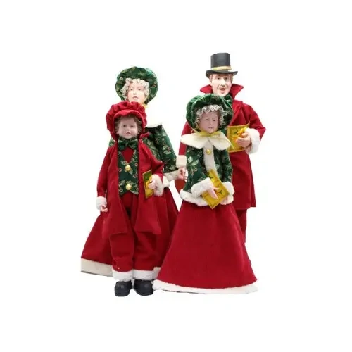 Carolers Family of 4 Red/Green 65cm