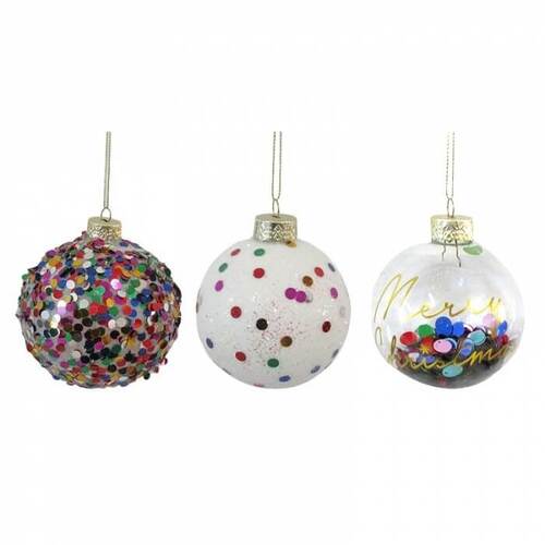 8cm Glass Bauble with Jumbo Glitter
