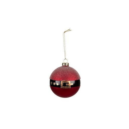 Glass Santa Belt Bauble 8cm Matte Red ..