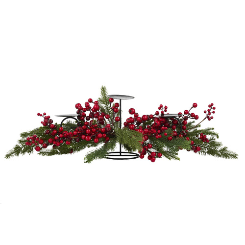 Candle Holder with Berries & Pine Needles 