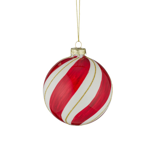 Swirl Bauble Glass 10cm Red/White..