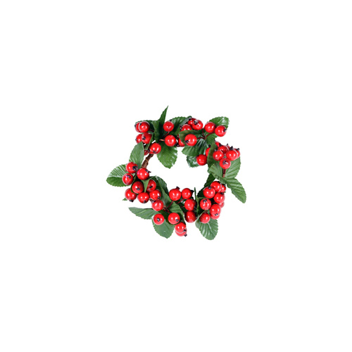 7.5cm Red Berry Wreath W/Leaves..