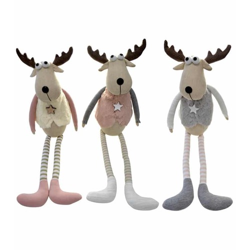 50cm Pink White Grey Fabric Sitting Deer