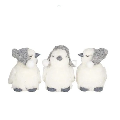 S/3 Penguins/Box Fabric 22x12cm Wht/Grey..