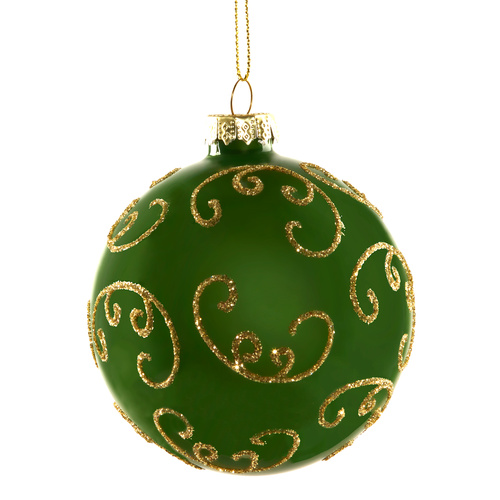 8cm Green Glass with Gold Swirls