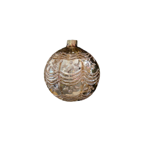 10cm Gold Glass Bauble with Wave Pattern