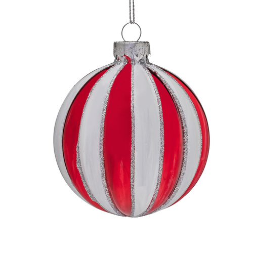 8cm Red & Whte Striped Glass
