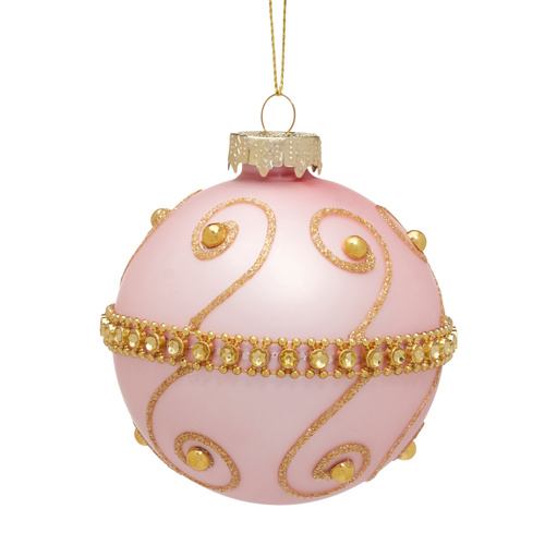 8cm Pink Glass with Gold Jewles & Swirl
