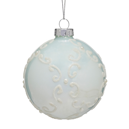8cm Pale Teal Glass with White Swirls