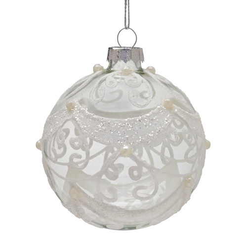8cm Glass with White Swirls & Pearls